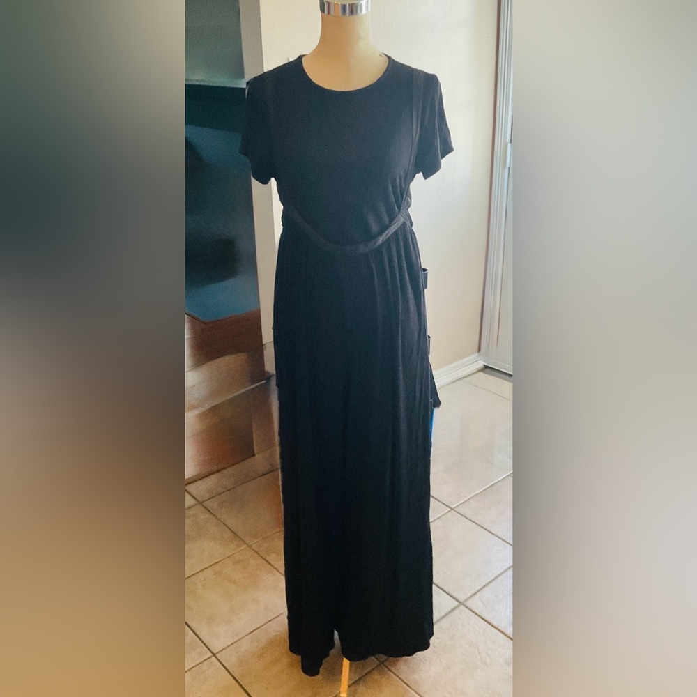 Free People 2-piece Black Overall/Cropped Shirt Combo Size M, Preowned